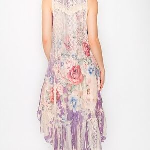 Origami Floral Print Sleeveless Cardigan Size XL Cream And Purple